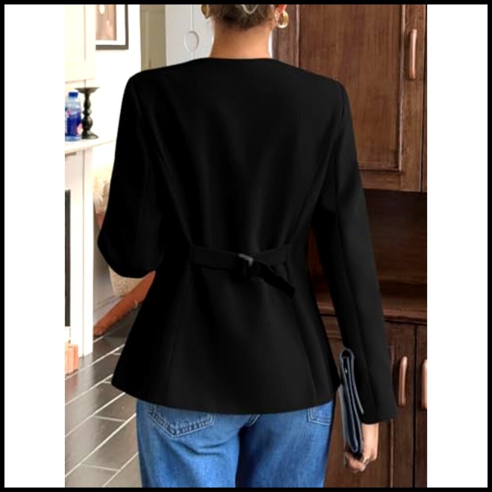 Fitted Blazer Collarless Split Hem Work Office Bu… - image 5